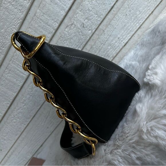 PRADA Black Leather Gold Hobo Baguette Re Edition Galleria Shoulder Bag - Picture 13 of 16